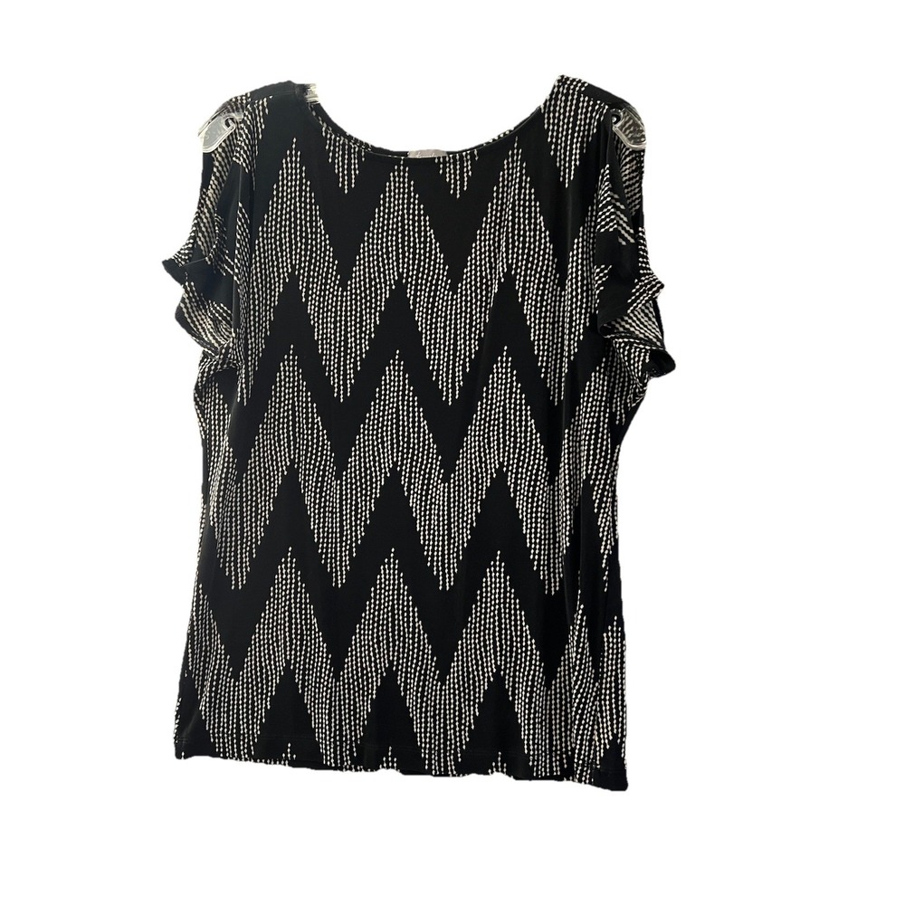 Chicos‎ Travelers Top Size 1 Medium Black Gray Chevron Travel Career Work Office